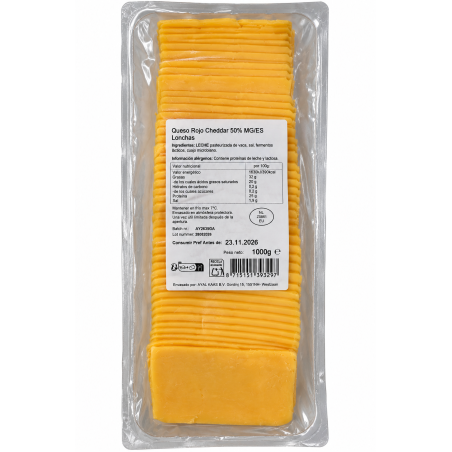 CHEDDAR LONCHAS BANDEJA 1 KG 50X20GRS